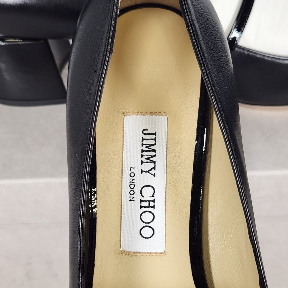Jimmy Choo Elisa 45 Pumps Women Size 38.5 Black Patent Nappa Leather Mary Jane - Picture 6 of 9